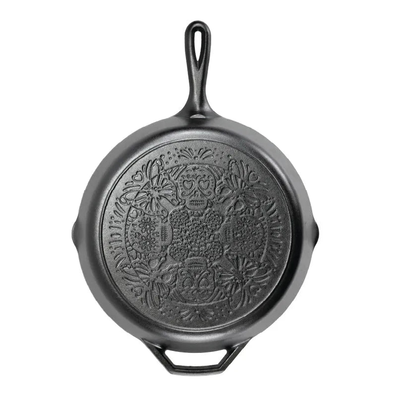 12 Inch Seasoned Cast Iron Butterfly Sugar Skull Skillet