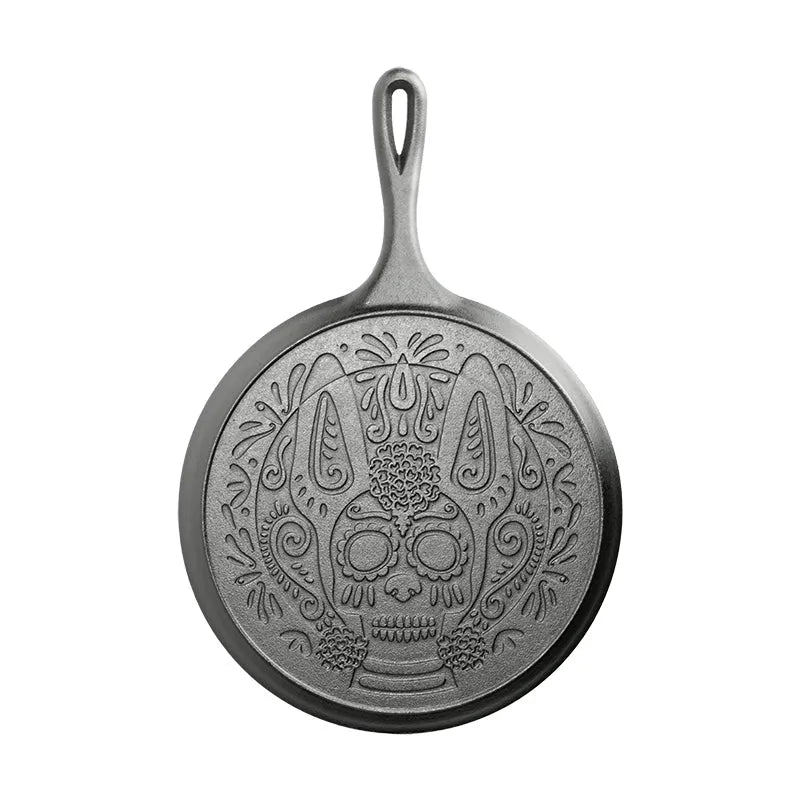 10.5 Inch Seasoned Cast Iron Xolo Sugar Skull Griddle